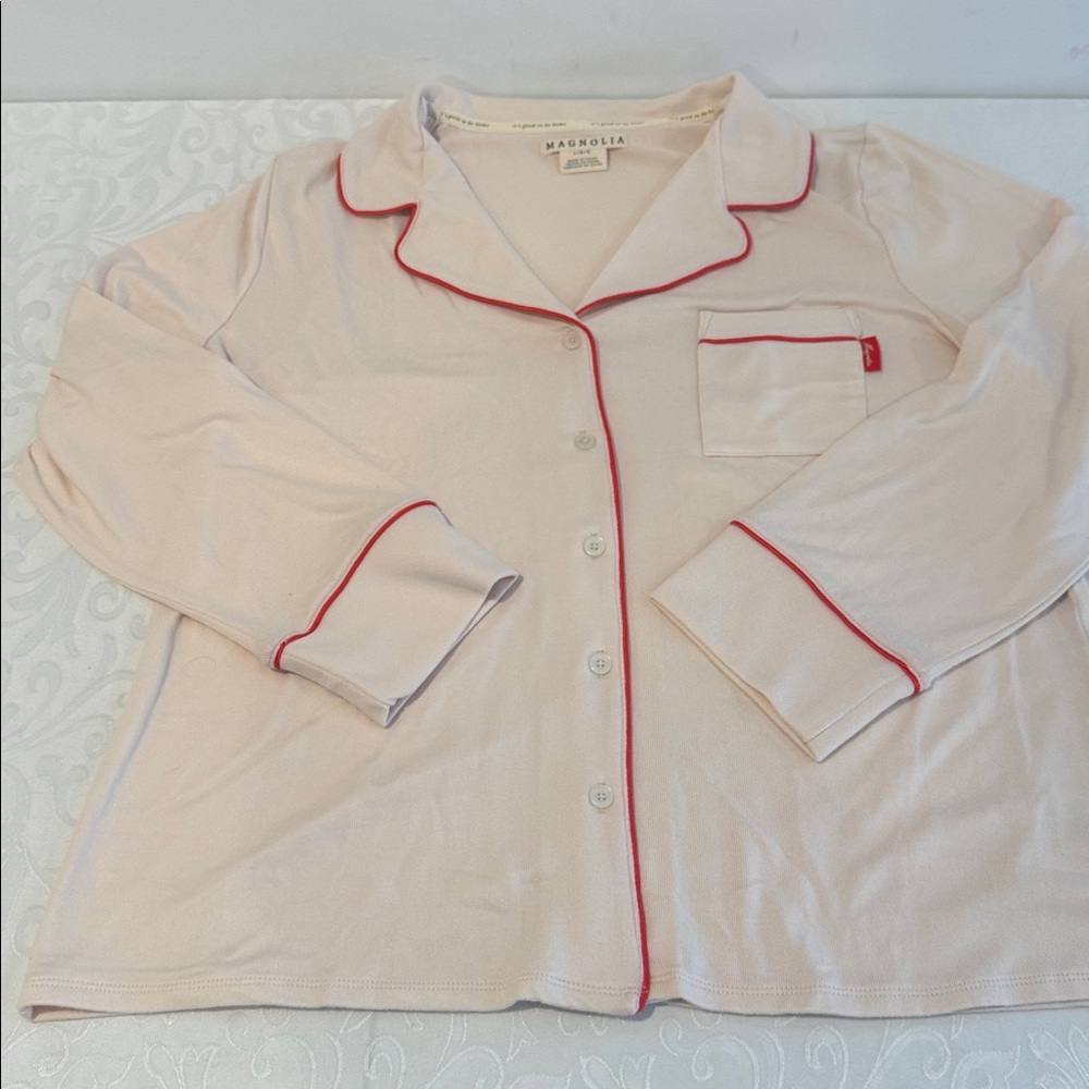Magnolia Cream Pajama Set with Red Trim - Picture 2 of 16